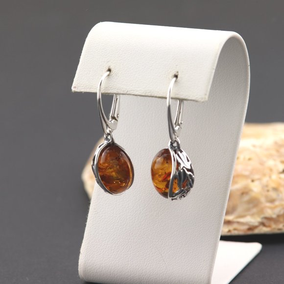 Sterling silver earrings with natural Baltic amber, amber drop earrings, dangle - Picture 8 of 14